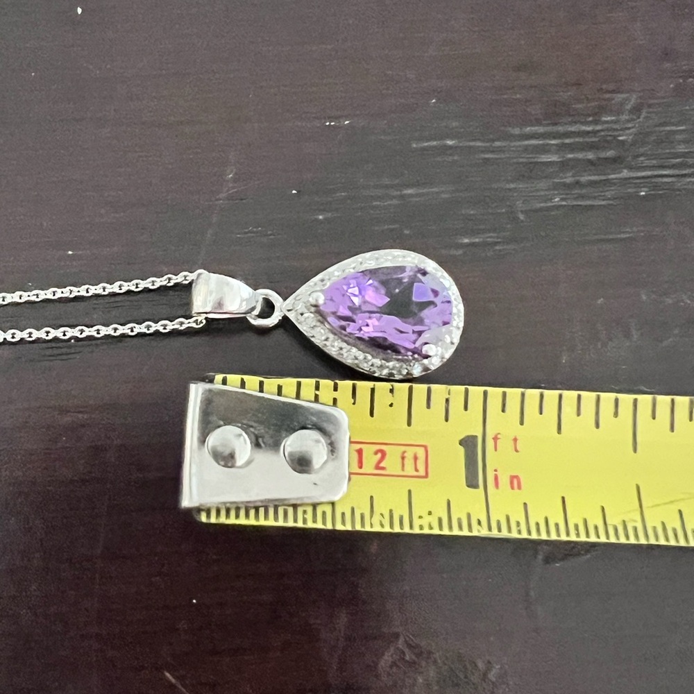 Sterling silver purple teardrop pendant necklace - Picture 6 of 7